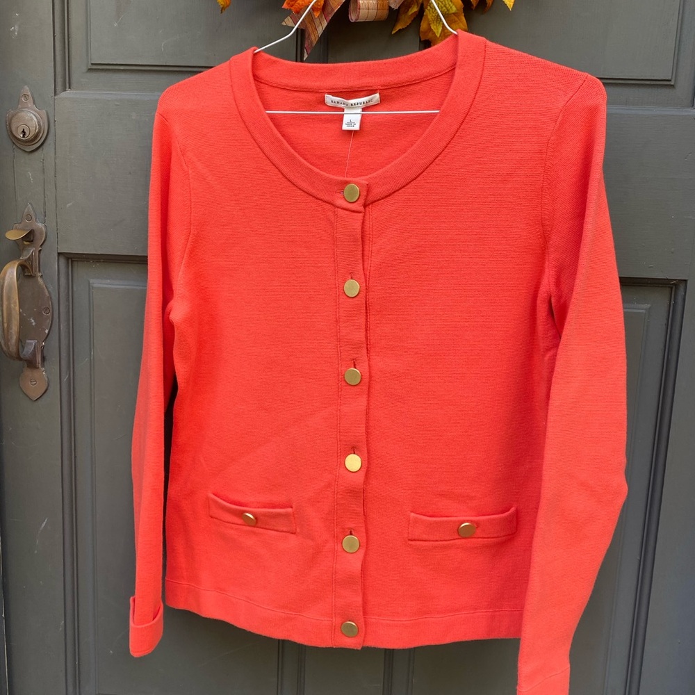 Banana Republic Sweater Lady Jacket w/Gold Buttons sz L - Picture 2 of 8